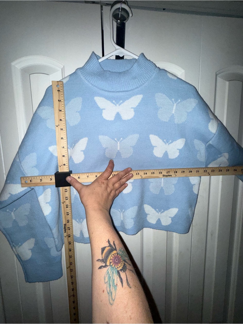 Divided Light Blue Butterfly Turtleneck Sweater - Picture 3 of 4
